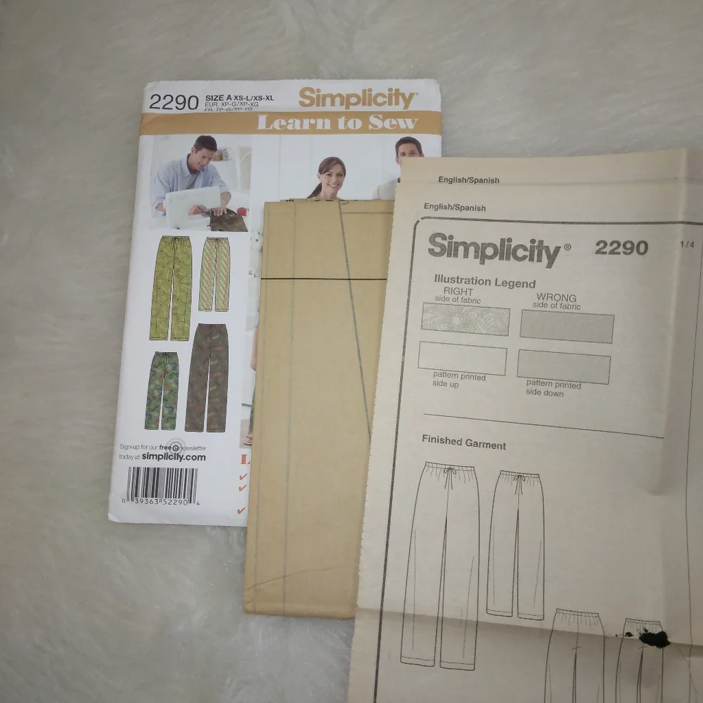SIMPLICITY 2290 Lounge Pants, Learn to Sew, child, teen adult sizing.
